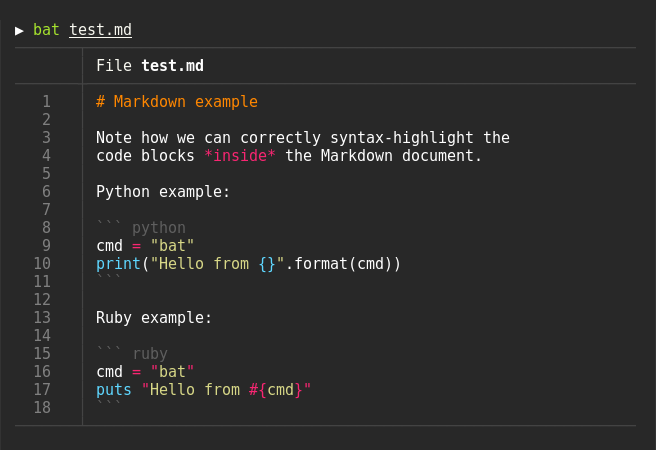 bat syntax highlighting
