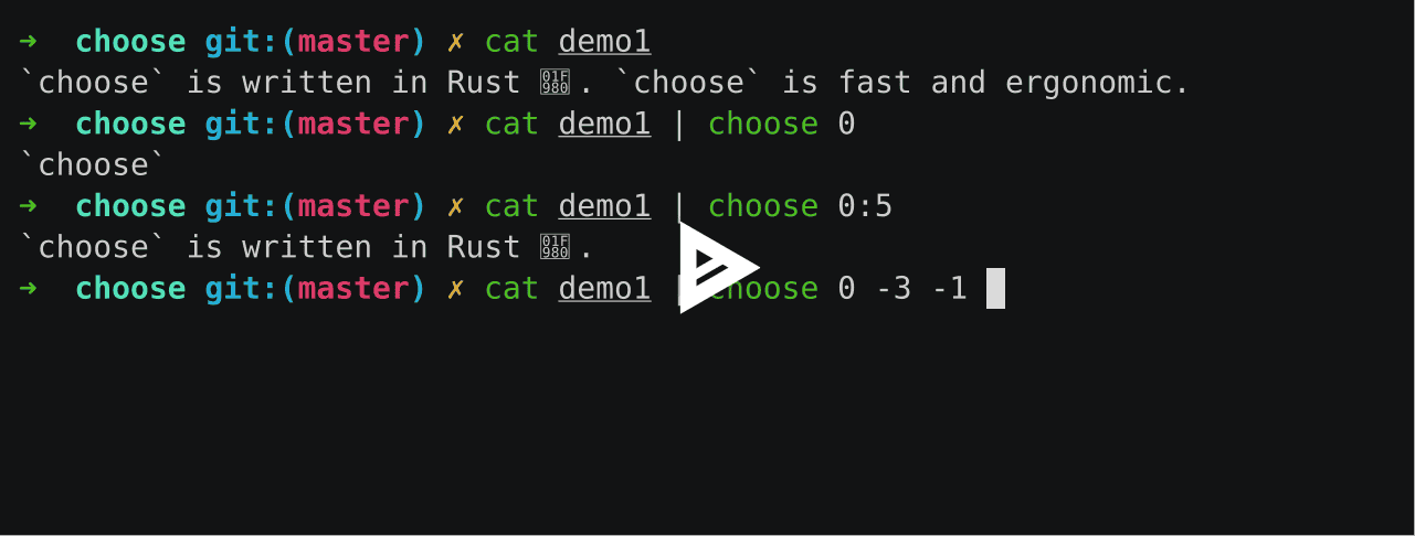 Interactive demonstration of choose selecting fields from text